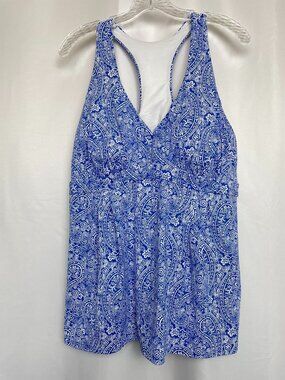 Lands' End Racerback Athletic Floral Swing Tankini Swim Top Coastal Boho 18D